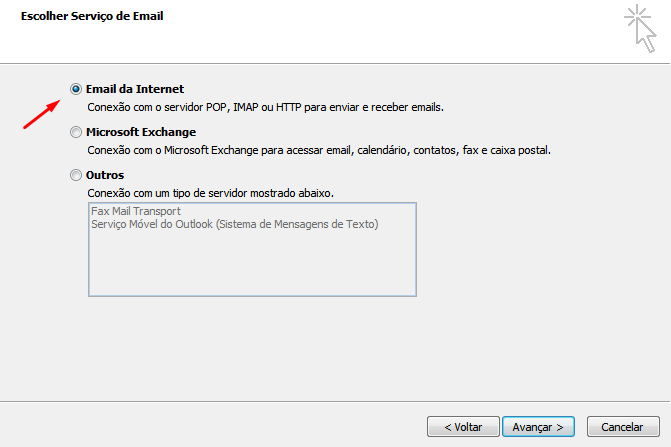 Selecione e-mail da internet